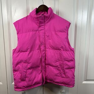 A New Day Pink Puffer Vest Women L Bright Fuchsia Quilted Winter Chic